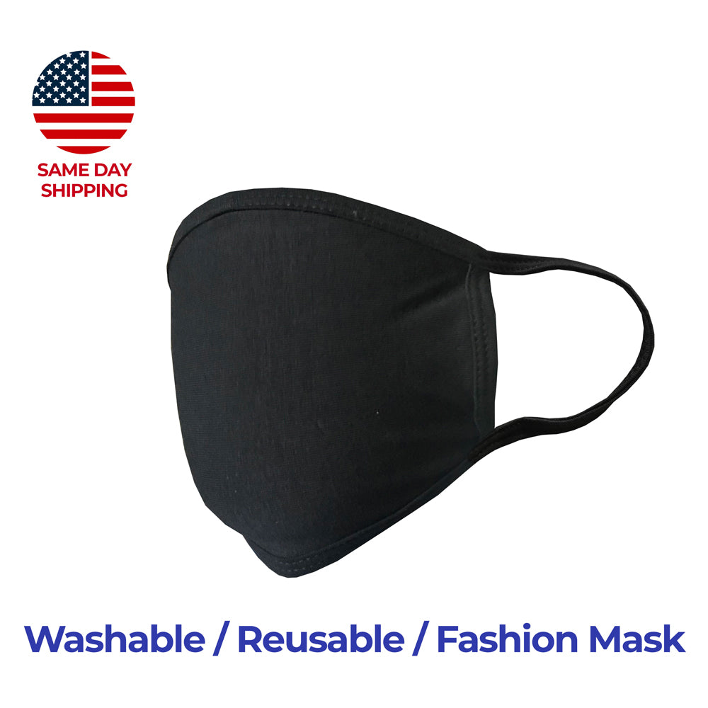 Washable Black Fashion Double Layer Fabric Face Mask - 3 Pack Made in USA