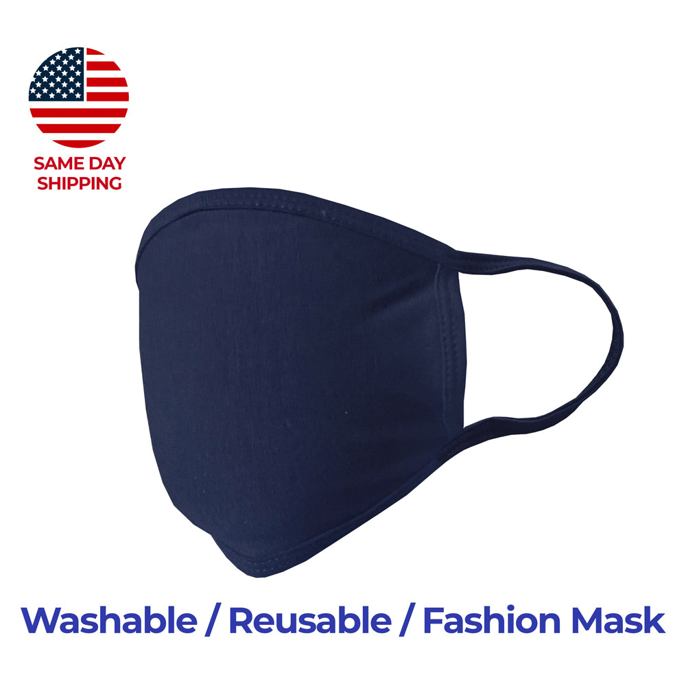 Washable Navy Fashion Double Layer Fabric Face Mask - 3 Pack Made in USA