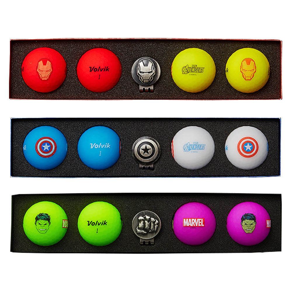 Volvik Vivid Matte Marvel Edition 4-Ball + Hat Clip Set Golf Balls 2020